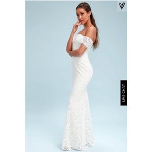 Romantic Heart White Lace Off the Shoulder Maxi